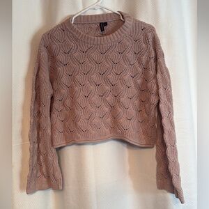 Women's Cropped Open Knit Sweater - Mauve